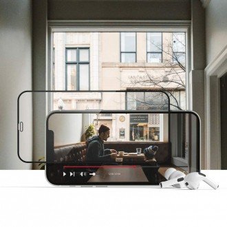 Apsauginis grūdintas stiklas juodais krašteliais Hofi Glass Pro+ telefonui iPhone 15 Pro Max