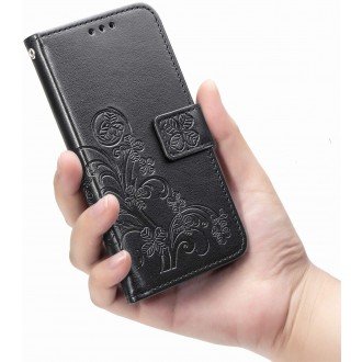 Juodas atverčiamas dėklas "Gėlių knyga" telefonui Samsung Galaxy A35 5G