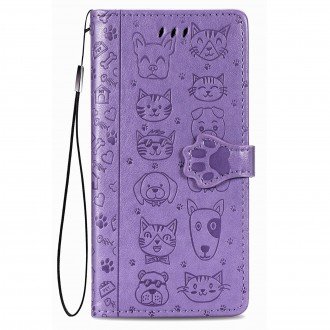 Purpurinis atverčiamas dėklas "Šunys/Katės" telefonui Samsung A34 5G
