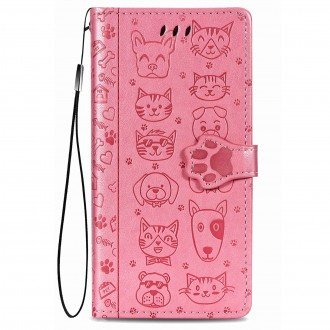 Rožinis atverčiamas dėklas "Šunys/Katės" telefonui Samsung A34 5G