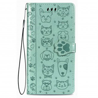 Žalias atverčiamas dėklas "Šunys/Katės" telefonui Samsung Galaxy A35 5G 
